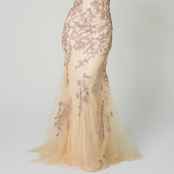 Champagne Tulle Long Maxi Open Lace up Back Evening Formal Party Prom Dress A799 - Picture 8 of 8